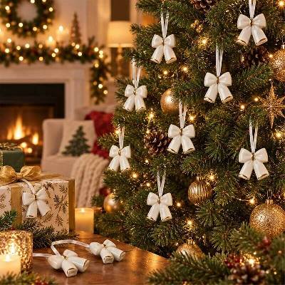 HANGZHOU A LINK STAR TECHNOLOGY CO. LIMITTED Porcelánová vianočná mašľa bielo-zlatá 6 cm