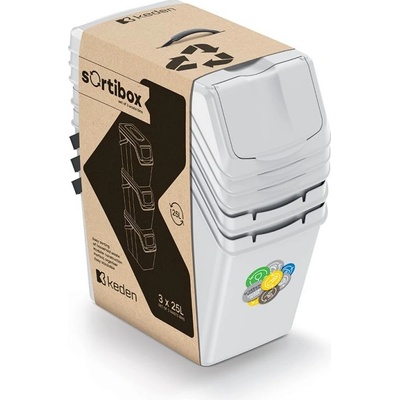 Prosperplast Sada 3 odpadkových košů SORTIBOX II popelavě šedý 3x25L