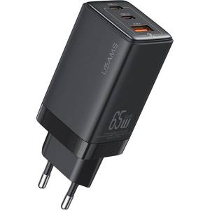 USAMS Sandru 65W GaN Бързо Зарядно с 3 Порта (2xUSB-C + USB-A), EU