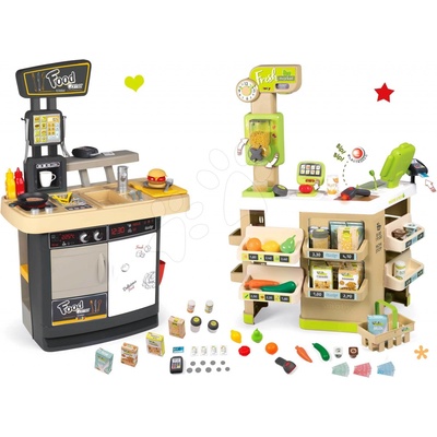 Smoby Food Corner set restaurace s kuchyňkou oboustranná s obchodem Ovoce-Zelenina Organic Fresh Market