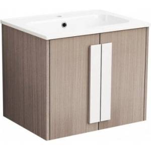 InterCeramic Конзолен шкаф за баня InterCeramic ICP 6451-3 с умивалник от смола - стенен модел, 61 см, с фабричен отвор (ICP 6451-3)