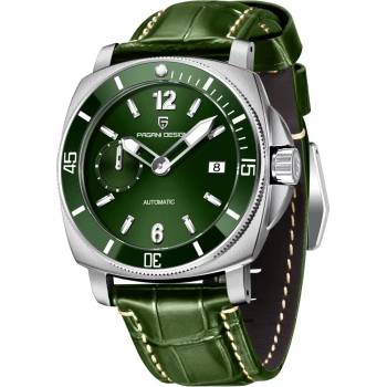 Pagani design Мъжки часовник Pagani Design Bower, Механичен, Естествена кожа, Зелен (PD-1820-LEATHER-GREEN)