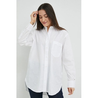 Tommy Hilfiger Памучна риза Tommy Hilfiger дамска в бяло със свободна кройка с класическа яка (WW0WW35724.PPYX)