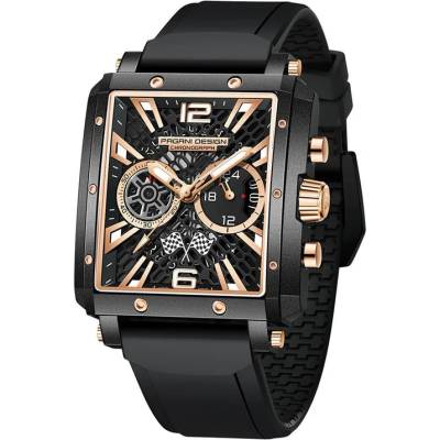 Мъжки часовник Pagani Design Perseity, Кварцов, Хронограф, Черен / Розов злато (PD-1725-BLACK-ROSEGOLD)