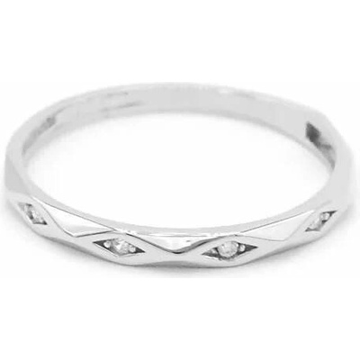 B&B Goldinvestic Zlatý prsten kroužek zdobený zkosením a zirkony bílé zlato N6355