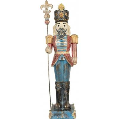 Clayre & Eef Modro-červená dekorace figurka Louskáček Nutcracker - 31*23*99 cm