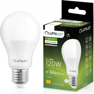 LUMILED LED žiarovka E27 A65 15W = 120W 1952lm 4000K Neutrál 260°