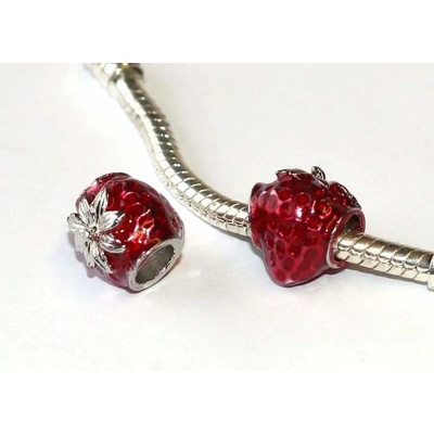 Korálek Fashion Jewerly na náramek nebo řetízek Červená jahoda k nakousnutí Glazovaná Jahůdka Strawberry 3611