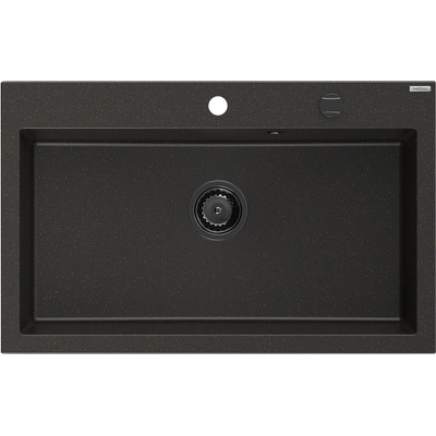 Mexen Elix гранитна кухненска мивка с 1 отделение 800 x 500 мм, черен/златен металик, черен сифон - 6527801005-75-B (6527801005-75-B)