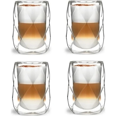 Vialli Design GEO dvojstenné sklenené termo poháre na kávu a čaj 4 x 350 ml