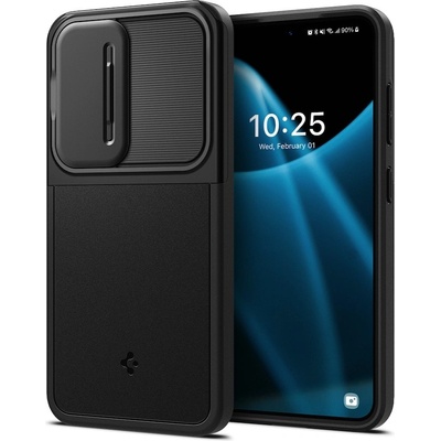 Spigen Optik Armor Case - тънък качествен силиконов (TPU) калъф с капак за камерата за Samsung Galaxy S24 (черен)