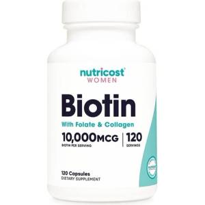 Nutricost Коса, кожа, нокти - Биотин с Фолат и Колаген, 120 капсули Nutricost (74643 (482101) NC)