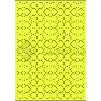 Labelea Samolepiace etikety kruh 18x18 mm signálne farebné papierové, na hárku A4, pre laserovú tlač, Farba etikiet Signálna žltá, Počet hárkov v balení 100 EPY999018SY150S