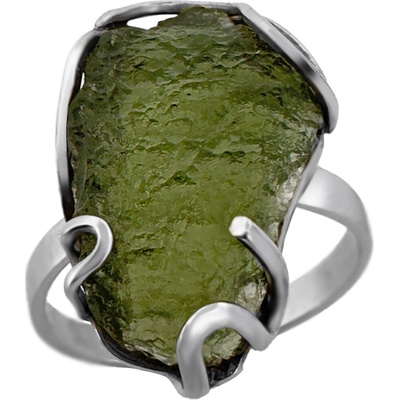 Vltavín Moldavite Stříbrný prsten s vltavínem P35 0049