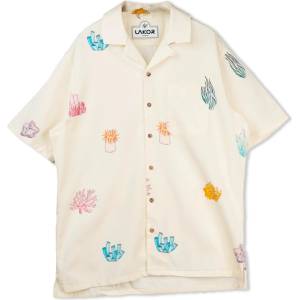 LAKOR Мъжка риза с копчета LAKOR Coral Short Sleeve Shirt - Star White (033-3075-0211)