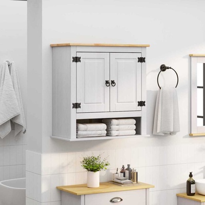 vidaXL Висящ шкаф Corona Бяло 70 x 33 x 71, 5 см Солидно борово дърво (42021200)