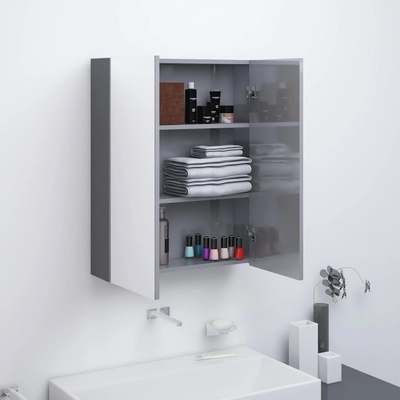 vidaXL Шкаф с огледало за баня, 60x15x75 см, МДФ, сив гланц (331526)