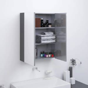 vidaXL Шкаф с огледало за баня, 60x15x75 см, МДФ, сив гланц (331526)