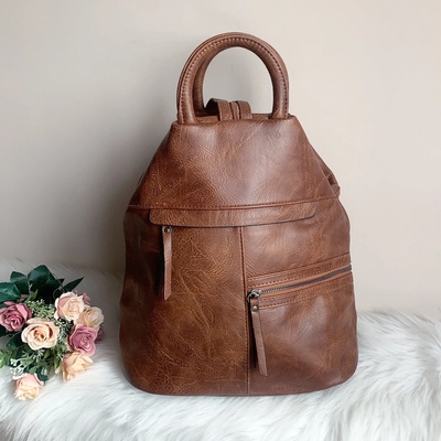 Кафява кожена чанта/раница Италиански модел Е-7179