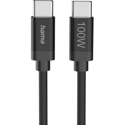 Hama Кабел за зареждане, "Fabric", USB-C - USB-C, 100 W, 3 m, Nylon, black (201749)