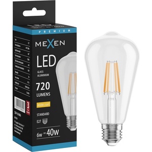 Mexen Vintis LED крушка филмамент E27, ST64, 6W, Топла - 2700K, 720 lm, прозрачна (L152-E27-0627-00)