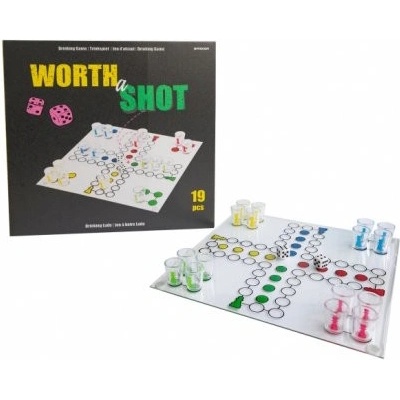 Amscan Drinking Game Člověče napij se! - 1 deska, 16 panáků a 2 kostky