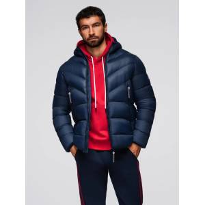 Ombre Clothing Мъжко модерно стегнато яке от комбинирани материали - тъмносиньо V2 OM-JAHP-0303 Ombre Clothing Ombre Clothing | Sin | МЪЖЕ | S