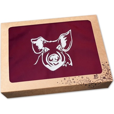 Povlečení Plus Pánská zástěra pro řezníka v dárkovém balení vínová 72x100 Vepřík