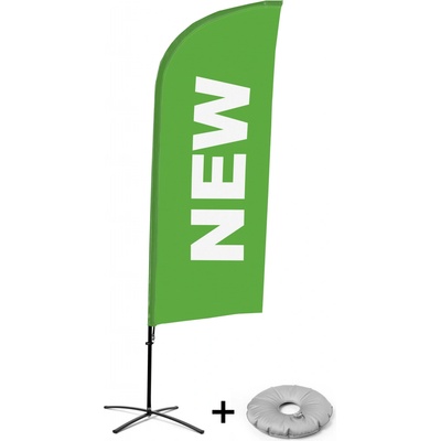 Jansen Display Kompletní sada reklamní vlajky ve tvaru křídla, Novinka, zelená, anglicky Křížová Základna, 1273 x 3030 mm