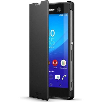 Sony Flip Case Smart Style Cover SCR48 - оригинален кожен кейс и поставка за Xperia M5 (черен)