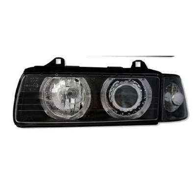Кристални фарове за BMW E36 Angel Eyes (1991-2000) 2d coupe - черни