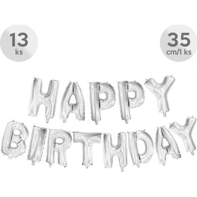 Balón narodeninový Happy Birthday 35 cm strieborný