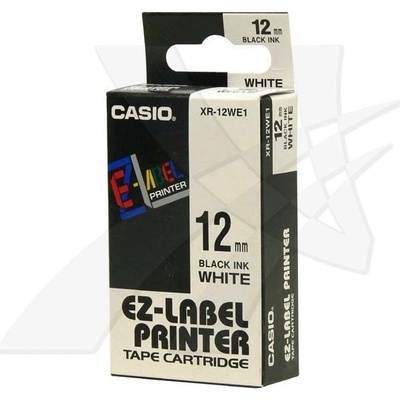Casio originál páska do tlačiarne štítkov, Casio, XR-12WE1, čierny tlač/biely podklad, nelaminovaná, 8m, 12mm