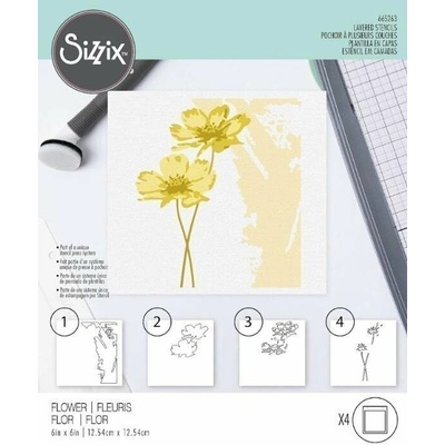 Plastová šablona Sizzix Květiny - 12,5 x 12, 5 cm - 4 ks