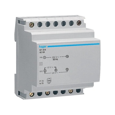 HAGER Trafo ST314 40VA 230/12/24V ST314