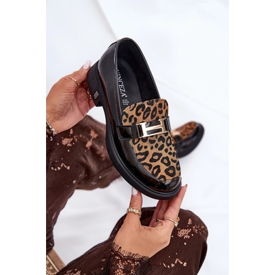 Vinceza Kožené Lakované Mokasíny Leopard černá