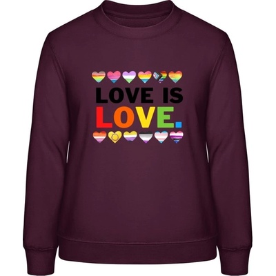 AWDis Sweat mikina Nápis Love is Love purpurovočervená
