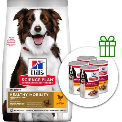Hill's Hill s Science Plan Healthy Mobility за средни възрастни кучета с пиле 14 кг + 4 консерви безплатно