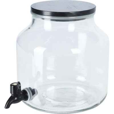 Home Styling Collection Skleněná dóza s kohoutkem a víkem z borovicového dřeva, 5,2 l transparentní
