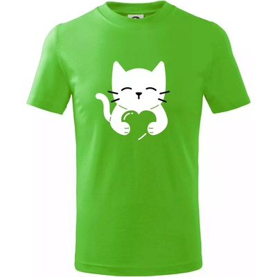 Mačka drží srdce tričko detské Apple Green