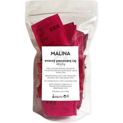 Růžová čajovna Pangea Tea Raspberry Malina ovocný porcovaný čaj nálevové sáčky 40 ks