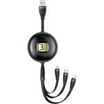 USAMS кабел U69 3в1 1м, черен (Lightning/microUSB/USB-C) (Usa001133)