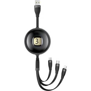 USAMS кабел U69 3в1 1м, черен (Lightning/microUSB/USB-C) (Usa001133)