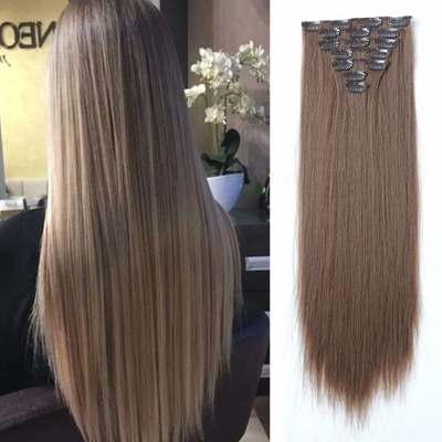 Vlasy clip in 7 pásů - světle hnědé vlasové příčesky rovné 45 cm – Zboží Dáma