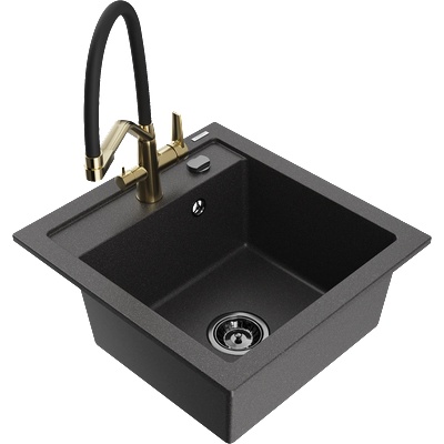 Mexen Vito гранитна мивка с 1 камера и кухненски смесител Duo, черен на пръски - 6503-76-671701-57-B (6503-76-671701-57-B)
