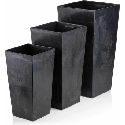 HowHomely PLASTOVÝ KVETINÁČ PORTO 3KS 67,7X35 CM+46,5X25 CM+57X30 CM IMITÁCIA BETÓNU ČIERNA
