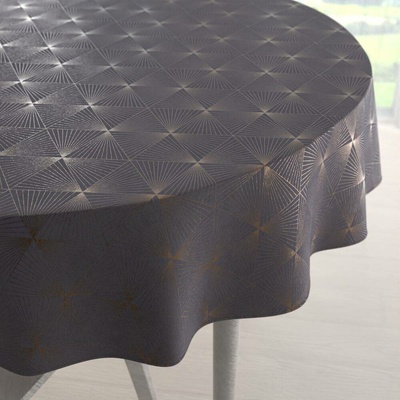 Biante Sametový kulatý ubrus Isabela IBL-003 Rose Gold trojúhelníky na šedém Ø 100 cm