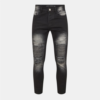 Brave Soul Дънки Brave Soul Mens Charcoal Wash Biker Jeans with Distressed Details - Charcoal Wash