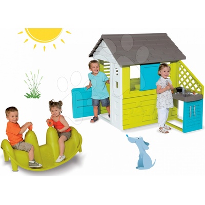 Smoby set domeček Pretty Blue a houpačka Tuleň 810703-5
