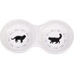 Flamingo Feeding and drinking bowl Combo Betsy White - керамична купичка - двойна, за вода или храна - размер - 23 х 3, 5 х 11, 5 см - 2 х 200 мл, Белгия - 504261